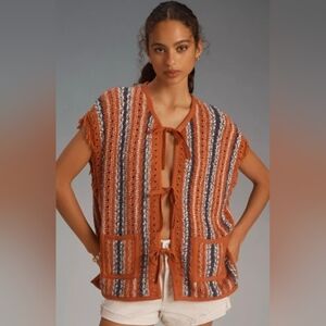 Pilcro Anthropolgie Knit Tie-Front Boho Festival Cardigan Sweater Vest, Small